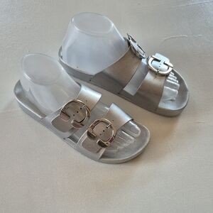 Lane Bryant Silver Sandals with Adjustable Straps
